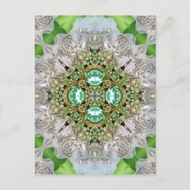 Floral mandala bling smaragdgrün Kristall Postkarte (Vorderseite)
