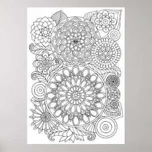 Floral Mandala Bouquet Erwachsene Farbgebung Poster