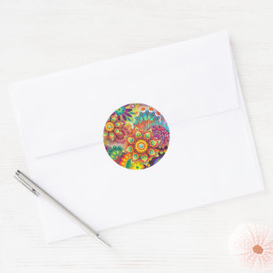 Floral Mandala Collage Psychedelic Runder Aufkleber