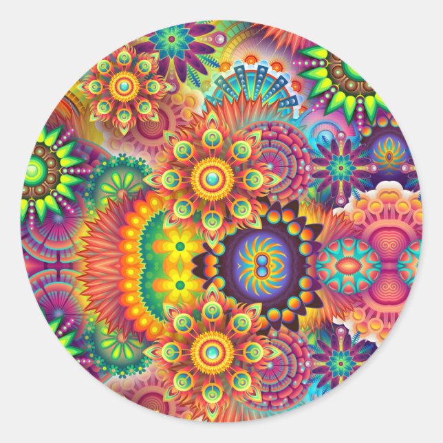 Floral Mandala Collage Psychedelic Runder Aufkleber (Vorderseite)