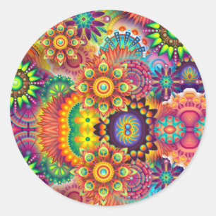 Floral Mandala Collage Psychedelic Runder Aufkleber