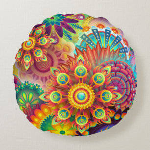 Floral Mandala Collage Psychedelic Rundes Kissen