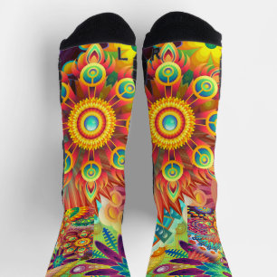 Floral Mandala Collage Psychedelic Yoga Leggings Socken