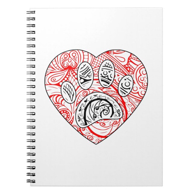 Floral Mandala Dog Paw Print Red Heart Notizblock (Vorderseite)