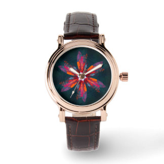 Floral Mandala Flowers Orange Red Blue Abstract Armbanduhr