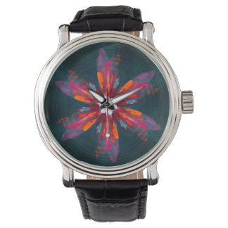 Floral Mandala Flowers Orange Red Blue Abstract Armbanduhr