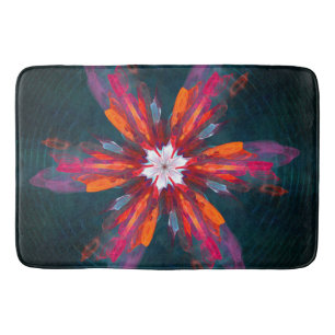 Floral Mandala Flowers Orange Red Blue Abstract Badematte
