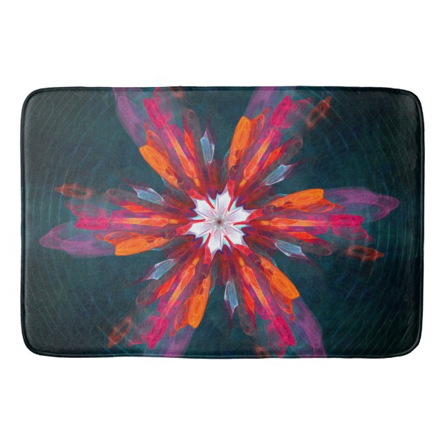 Floral Mandala Flowers Orange Red Blue Abstract Badematte (Vorderseite)