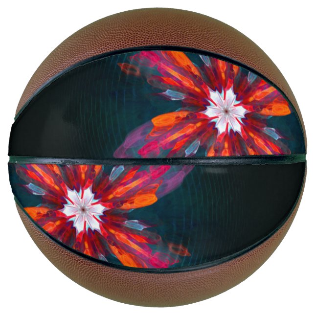 Floral Mandala Flowers Orange Red Blue Abstract Basketball (Vorderseite)