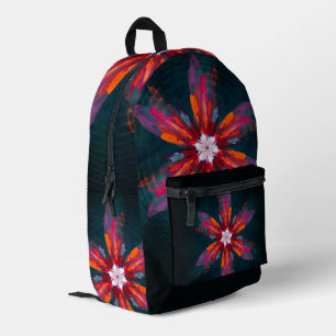 Floral Mandala Flowers Orange Red Blue Abstract Bedruckter Rucksack