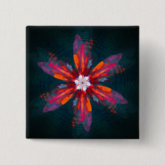 Floral Mandala Flowers Orange Red Blue Abstract Button