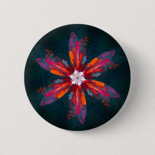 Floral Mandala Flowers Orange Red Blue Abstract Button