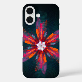 Floral Mandala Flowers Orange Red Blue Abstract iPhone 16 Hülle