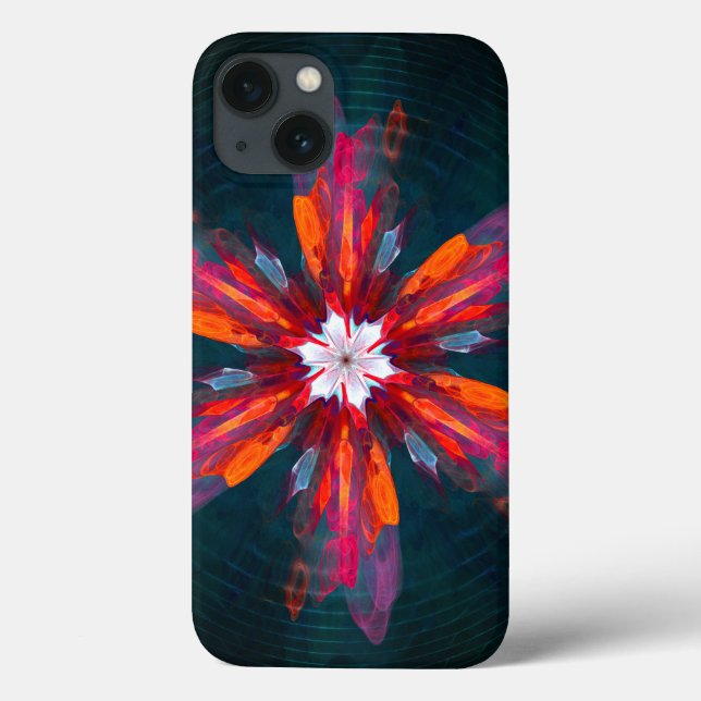 Floral Mandala Flowers Orange Red Blue Abstract Case-Mate iPhone Hülle (Rückseite)