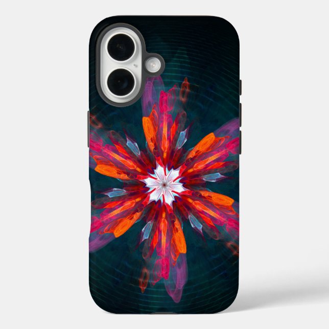 Floral Mandala Flowers Orange Red Blue Abstract Case-Mate iPhone Hülle (Rückseite)