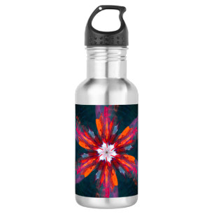Floral Mandala Flowers Orange Red Blue Abstract Edelstahlflasche