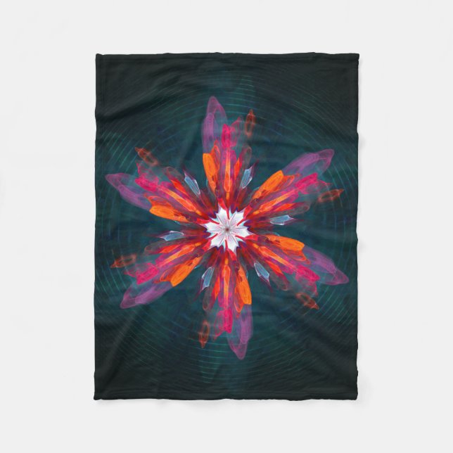 Floral Mandala Flowers Orange Red Blue Abstract Fleecedecke (Vorderseite)