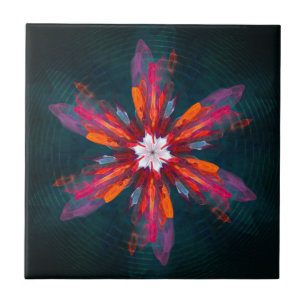 Floral Mandala Flowers Orange Red Blue Abstract Fliese