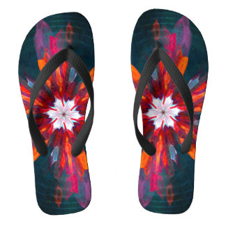 Floral Mandala Flowers Orange Red Blue Abstract Flip Flops