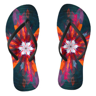 Floral Mandala Flowers Orange Red Blue Abstract Flip Flops