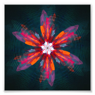 Floral Mandala Flowers Orange Red Blue Abstract Fotodruck