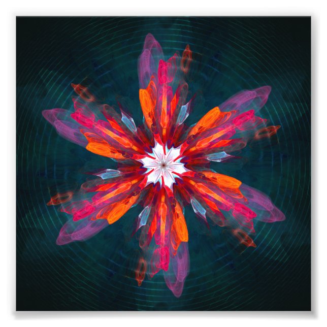 Floral Mandala Flowers Orange Red Blue Abstract Fotodruck (Vorne)