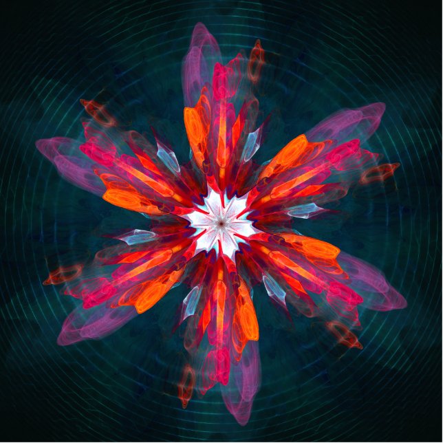 Floral Mandala Flowers Orange Red Blue Abstract Freistehende Fotoskulptur (Vorne)