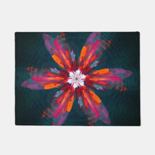 Floral Mandala Flowers Orange Red Blue Abstract Fußmatte