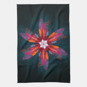 Floral Mandala Flowers Orange Red Blue Abstract Geschirrtuch