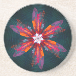 Floral Mandala Flowers Orange Red Blue Abstract Getränkeuntersetzer