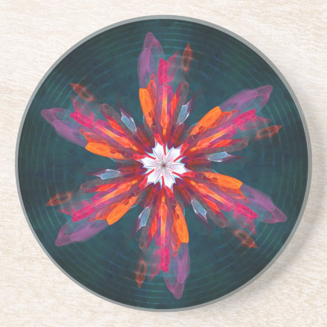Floral Mandala Flowers Orange Red Blue Abstract Getränkeuntersetzer (Vorne)