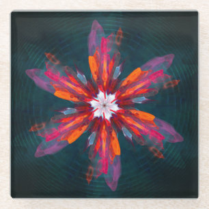 Floral Mandala Flowers Orange Red Blue Abstract Glasuntersetzer