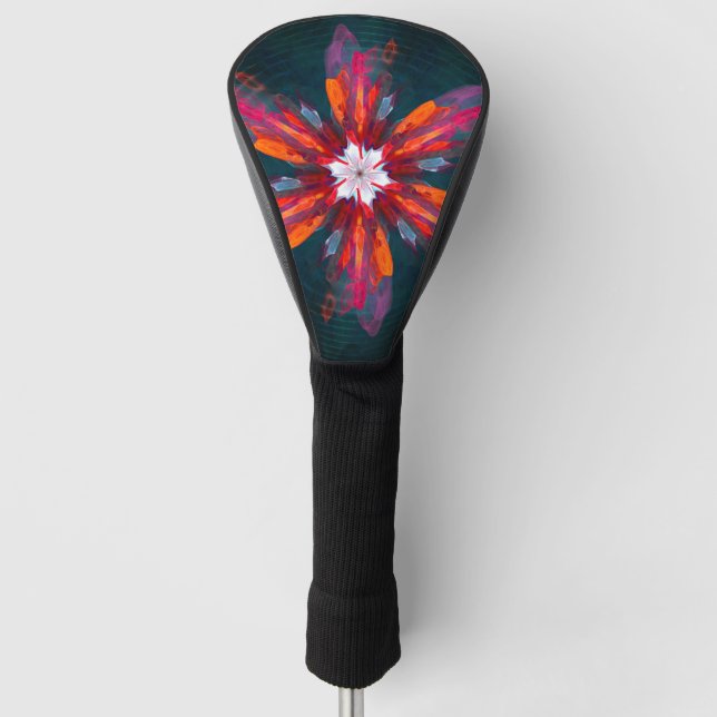 Floral Mandala Flowers Orange Red Blue Abstract Golf Headcover (Vorderseite)