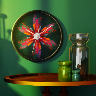 Floral Mandala Flowers Orange Red Blue Abstract Große Wanduhr