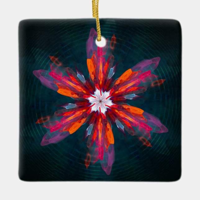Floral Mandala Flowers Orange Red Blue Abstract Keramikornament (Vorderseite)
