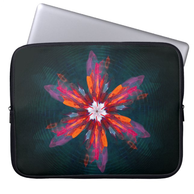 Floral Mandala Flowers Orange Red Blue Abstract Laptopschutzhülle (Vorderseite)