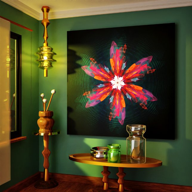 Floral Mandala Flowers Orange Red Blue Abstract Leinwanddruck (Floral Mandala Flowers Orange Red Blue Abstract Canvas Print)