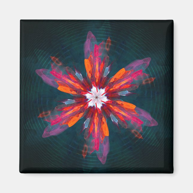 Floral Mandala Flowers Orange Red Blue Abstract Magnet (Vorne)