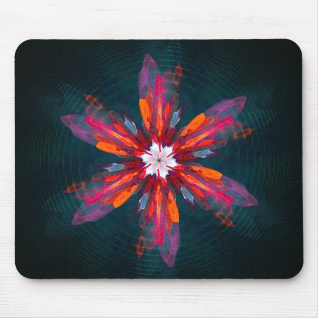 Floral Mandala Flowers Orange Red Blue Abstract Mousepad (Vorne)