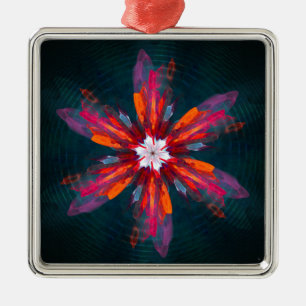 Floral Mandala Flowers Orange Red Blue Abstract Ornament Aus Metall
