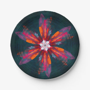 Floral Mandala Flowers Orange Red Blue Abstract Pappteller