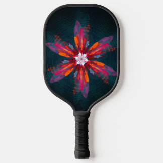 Floral Mandala Flowers Orange Red Blue Abstract Pickleball Schläger