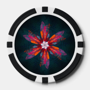 Floral Mandala Flowers Orange Red Blue Abstract Pokerchips