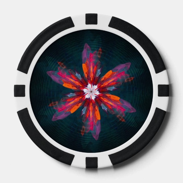 Floral Mandala Flowers Orange Red Blue Abstract Pokerchips (Vorderseite)