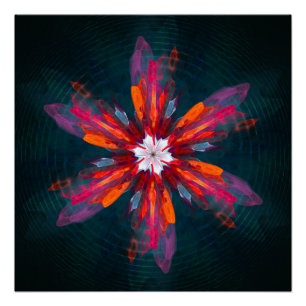 Floral Mandala Flowers Orange Red Blue Abstract Poster