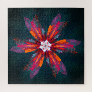 Floral Mandala Flowers Orange Red Blue Abstract Puzzle