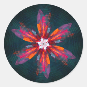 Floral Mandala Flowers Orange Red Blue Abstract Runder Aufkleber