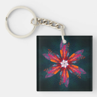 Floral Mandala Flowers Orange Red Blue Abstract Schlüsselanhänger