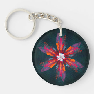 Floral Mandala Flowers Orange Red Blue Abstract Schlüsselanhänger