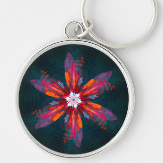 Floral Mandala Flowers Orange Red Blue Abstract Schlüsselanhänger